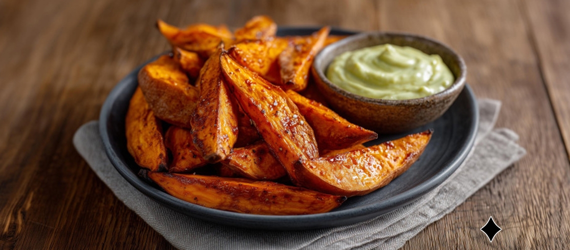 Süßkartoffel-Wedges mit Avocado-Dip