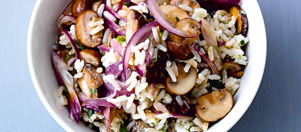Rezept für ein vitales Leben trotz Schuppenflechte: Reissalat mit Pilzen Reissalat mit Pilzen