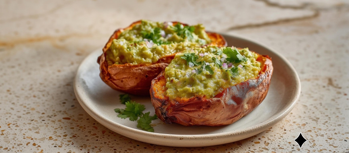 Ofen-Süßkartoffeln mit Guacamole