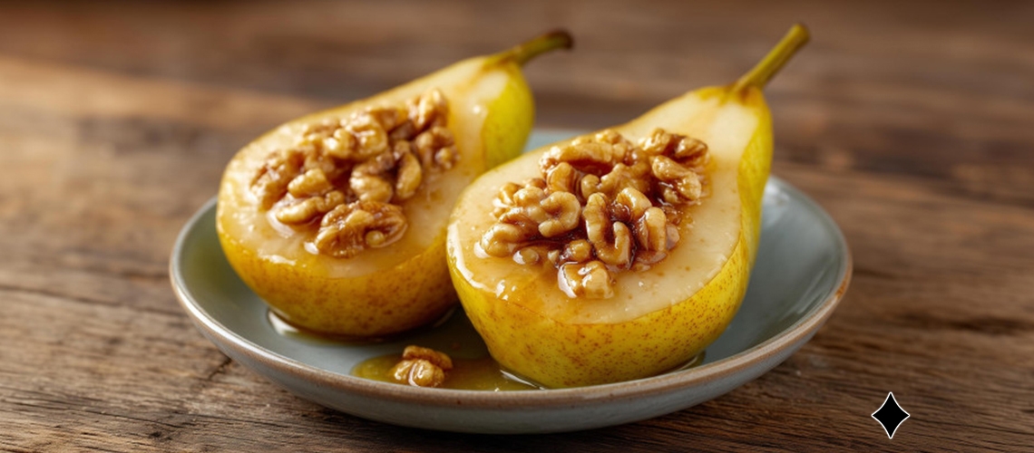 Gebackene Birnen mit Walnüssen und Honig