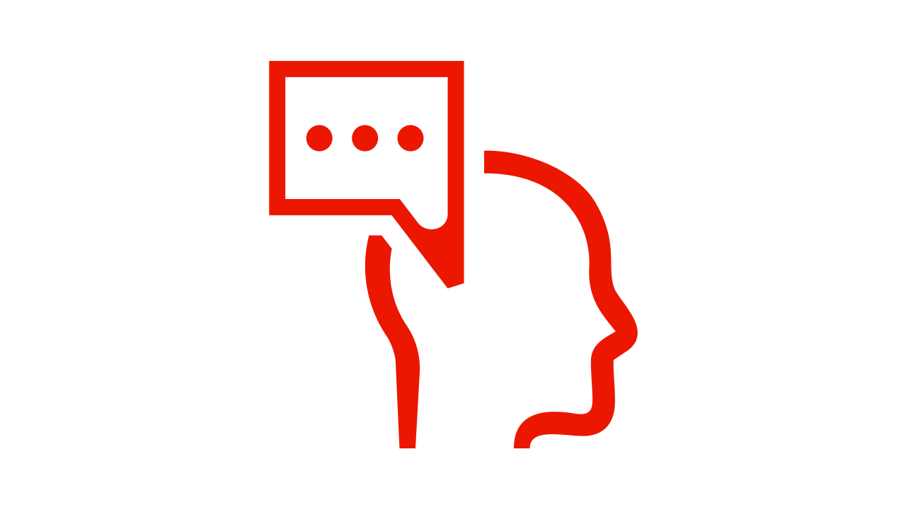 Rotes Icon eines Kopfs mit einer Sprechblase