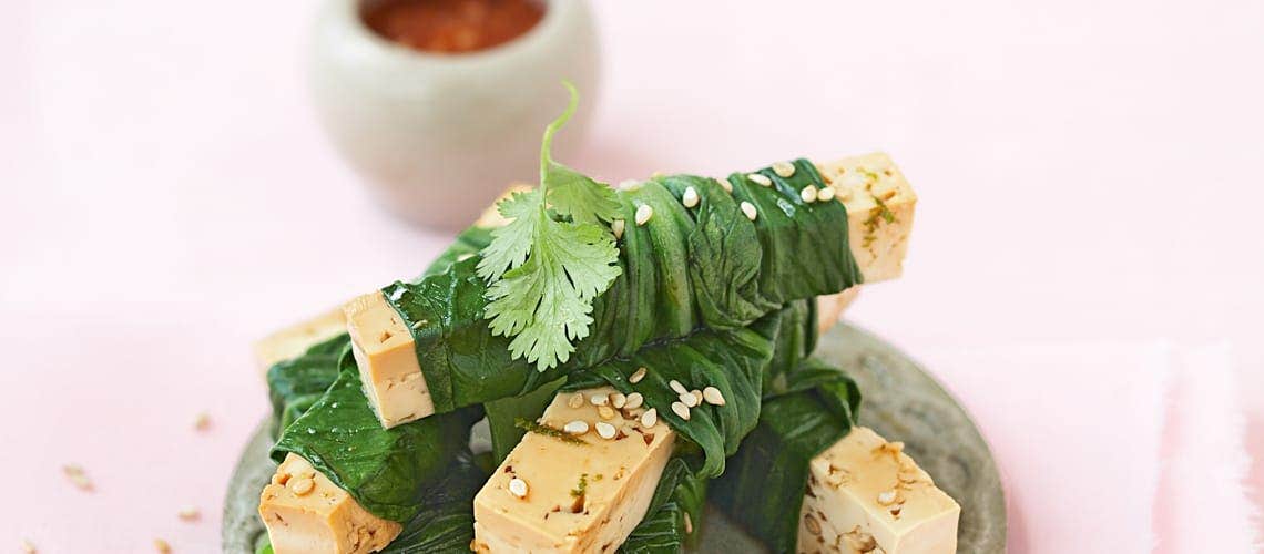 Gesunde Ernährung bei Schuppenflechte - Rezept: Tofu-Pak-Choi-Wraps mit Chilidip Tofu-Pak-choi-wraps mit chilidip