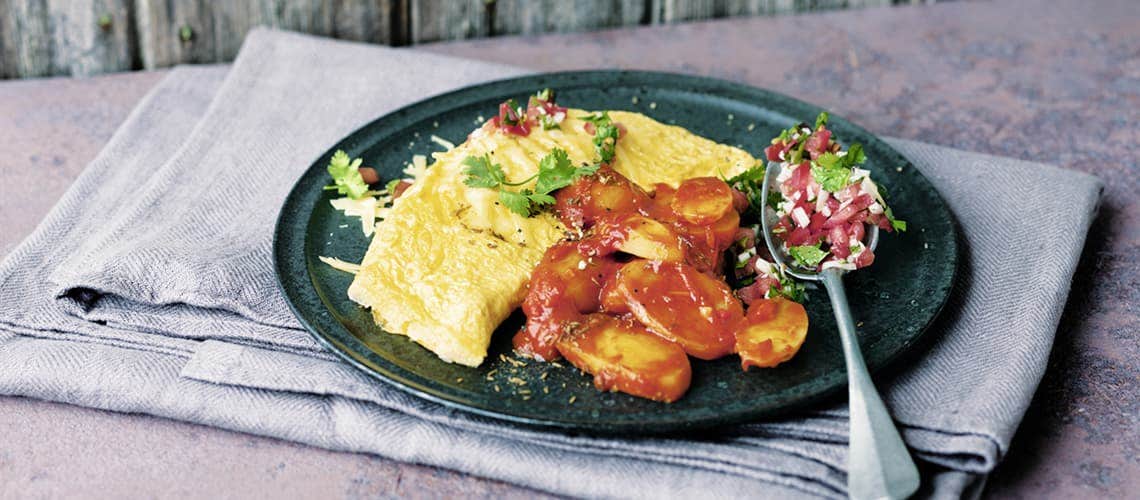 Rezept für eine entzündungshemmende Ernährung bei Schuppenflechte (Psoriasis): Chilikartoffeln mit Käseomelett Chilikartoffeln mit Käseomelett