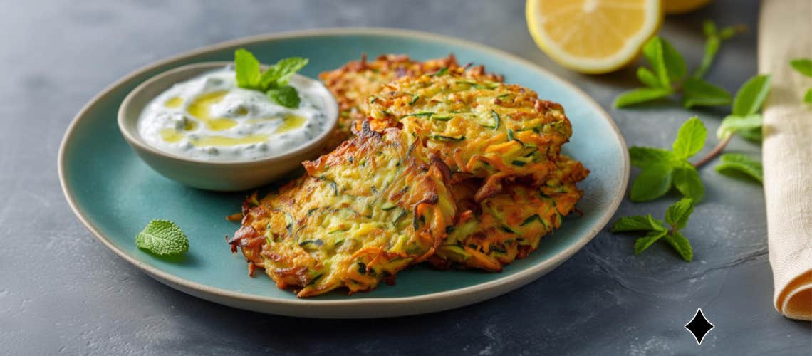 037_Zucchini-Karotten-Puffer_mit_Joghurt-Dip Zucchini-Karotten-Puffer mit Joghurt-Dip