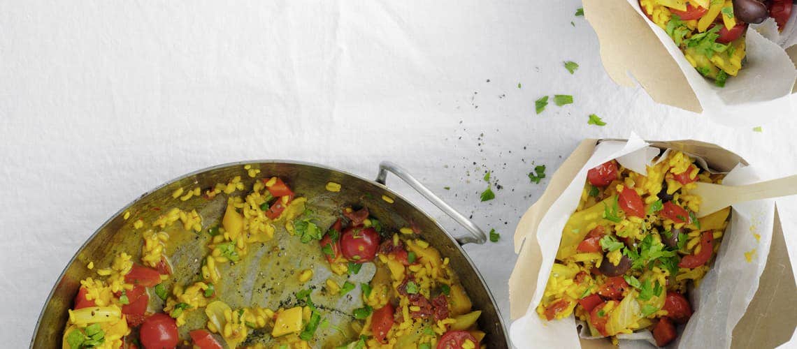Gesunde Ernährung und Rezepte bei Schuppenflechte (Psoriasis) - Kartoffelsuppe mit Krabben Gemüse-Paella