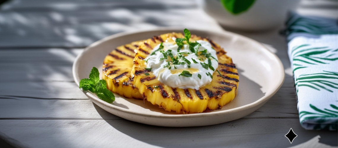 Gegrillte Ananas mit Joghurt und Minze