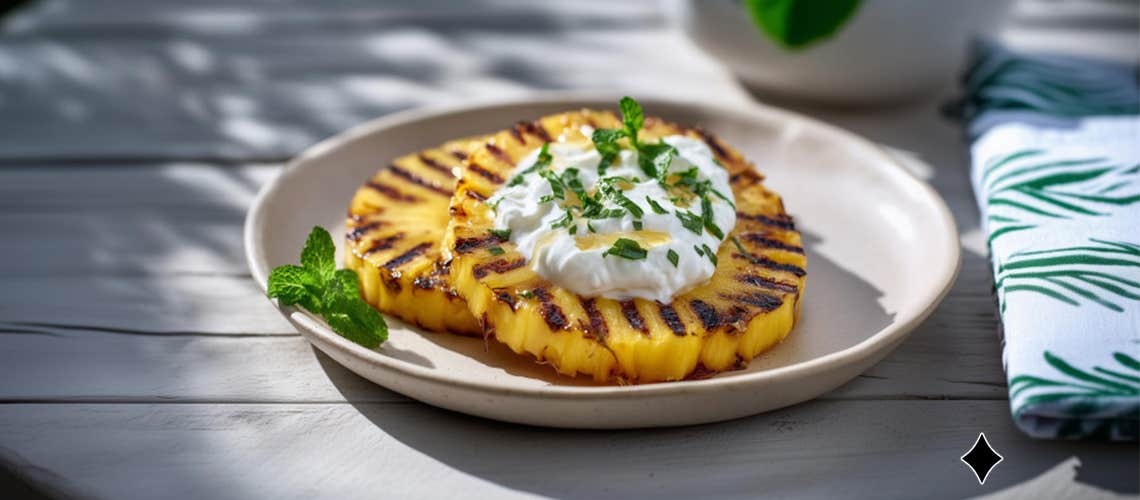 032_Gegrillte Ananas mit Joghurt und Minze Gegrillte Ananas mit Joghurt und Minze