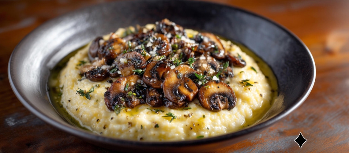 Mais-Polenta mit gebratenen Pilzen