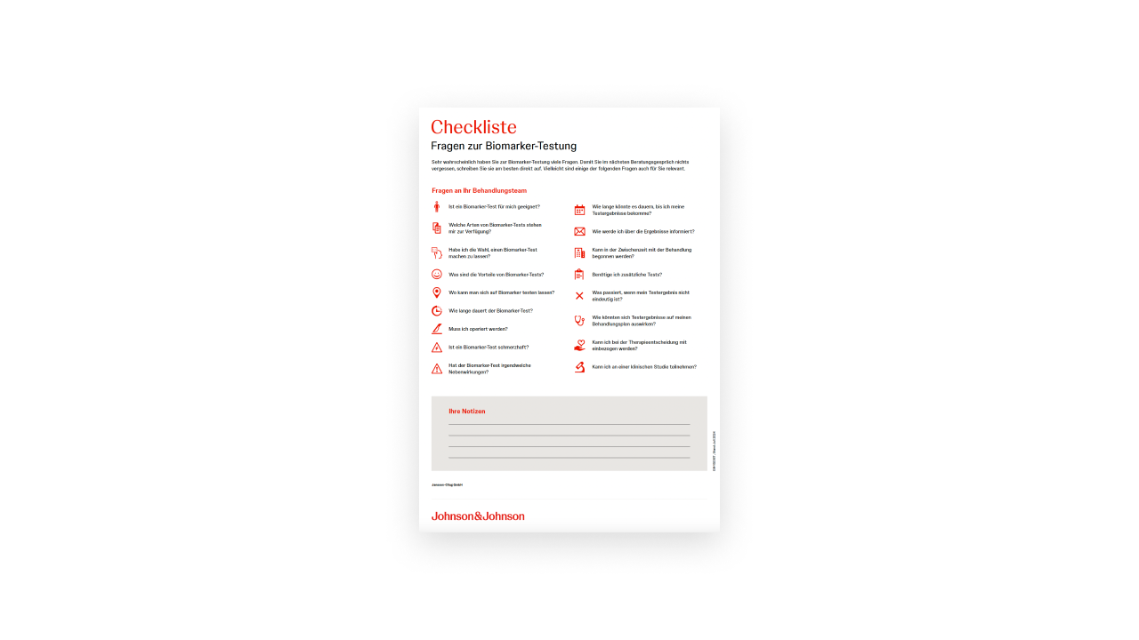 Vorschaubild der Checkliste zur Biomarker-Testung für Patient:innen mit Lungenkrebs.