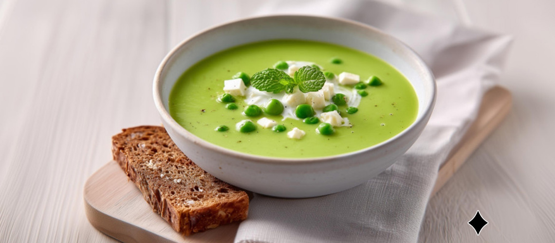 Ein gesundes Rezept: Erbsensuppe mit Minze und Feta