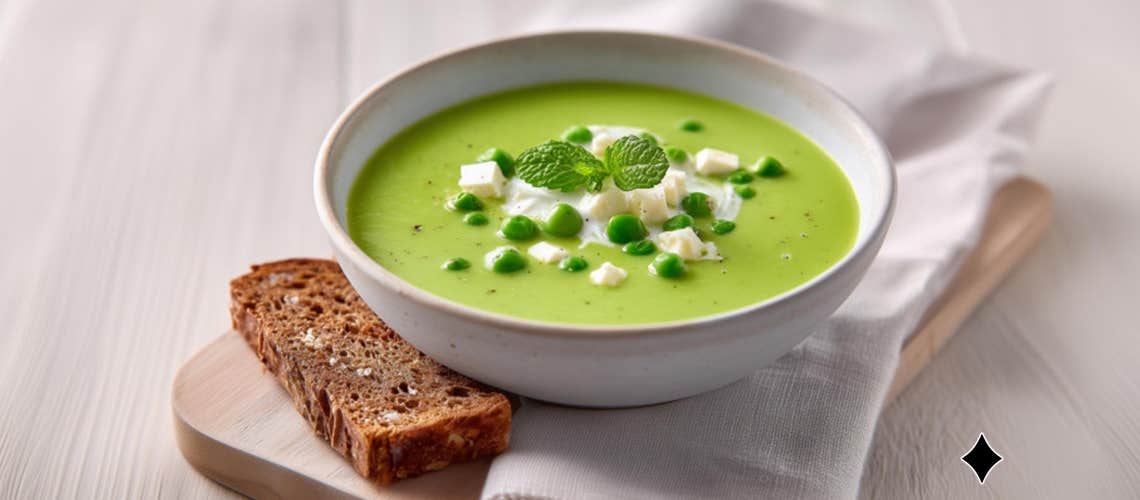 Ein gesundes Rezept: Erbsensuppe mit Minze und Feta
