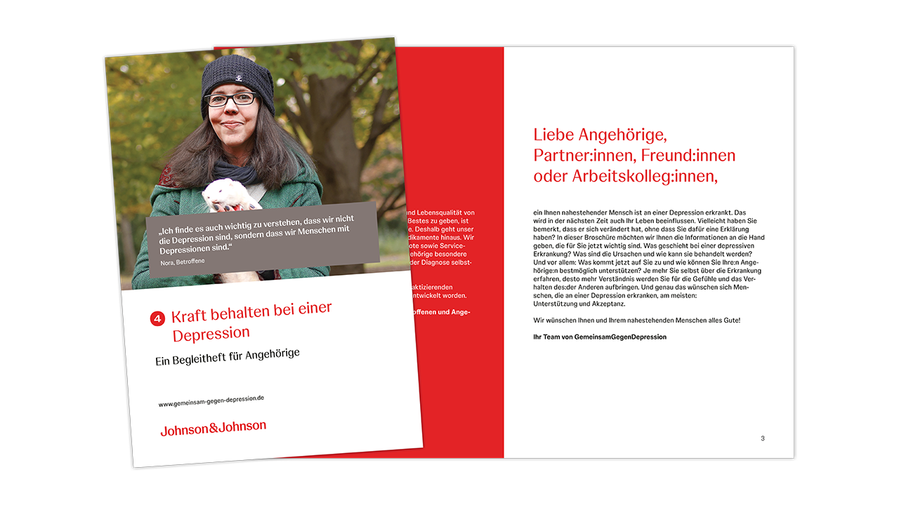 Teaserbild für die Broschüre „Kraft behalten bei einer Depression“. Das Titelbild zeigt eine junge Frau in Outdoorkleidung.
