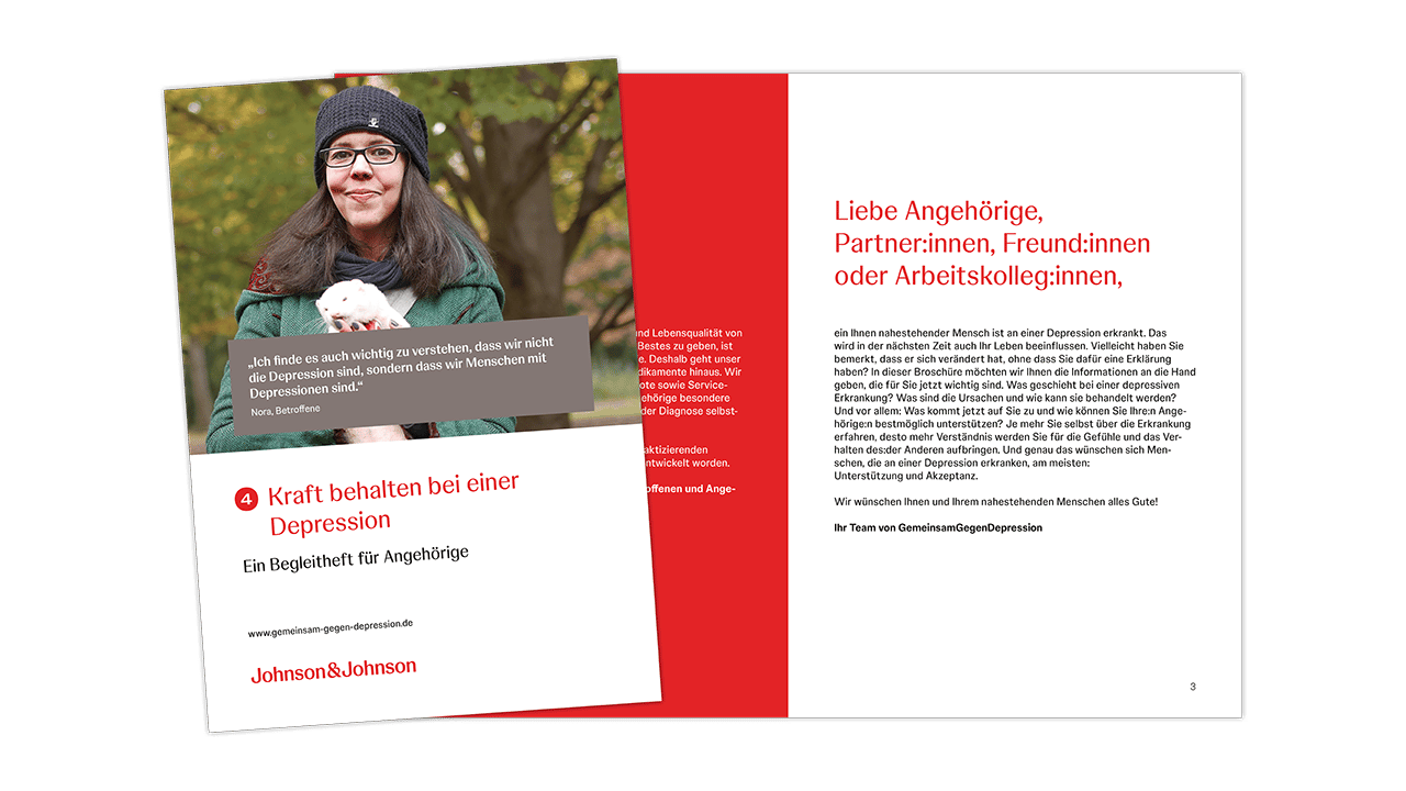 Teaserbild für die Broschüre „Kraft behalten bei einer Depression“. Das Titelbild zeigt eine junge Frau in Outdoorkleidung.