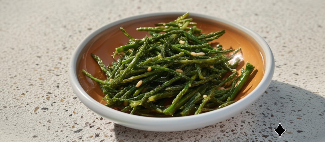 Queller-Salat mit Zitrone und Pinienkernen