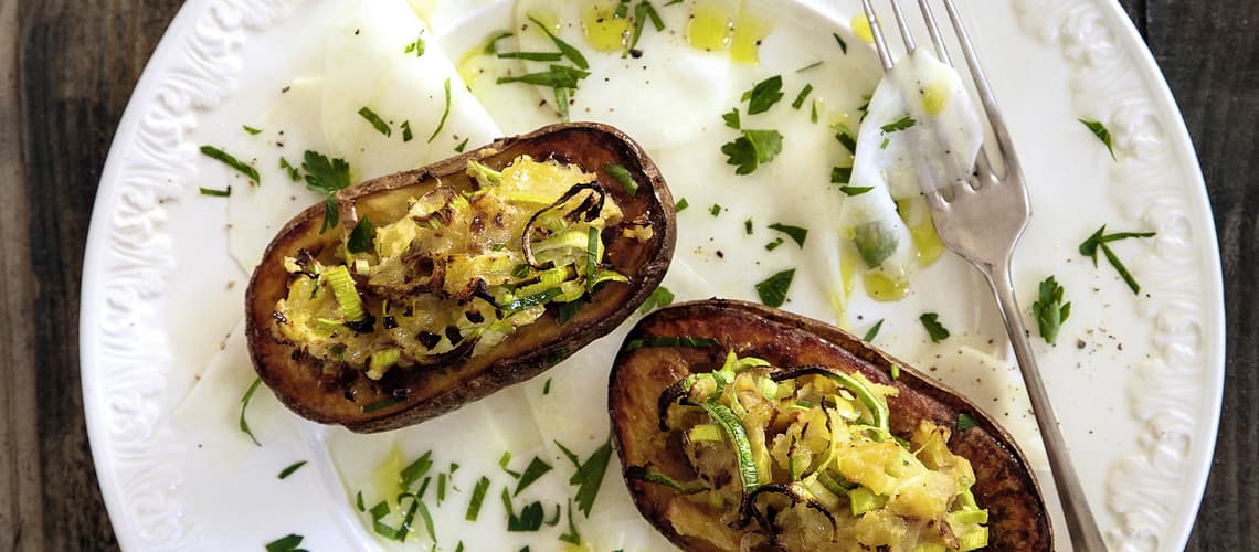 Rezept bei Psoriasis: Doppelt gebackene Kartoffeln mit Kohlrabi-Carpaccio