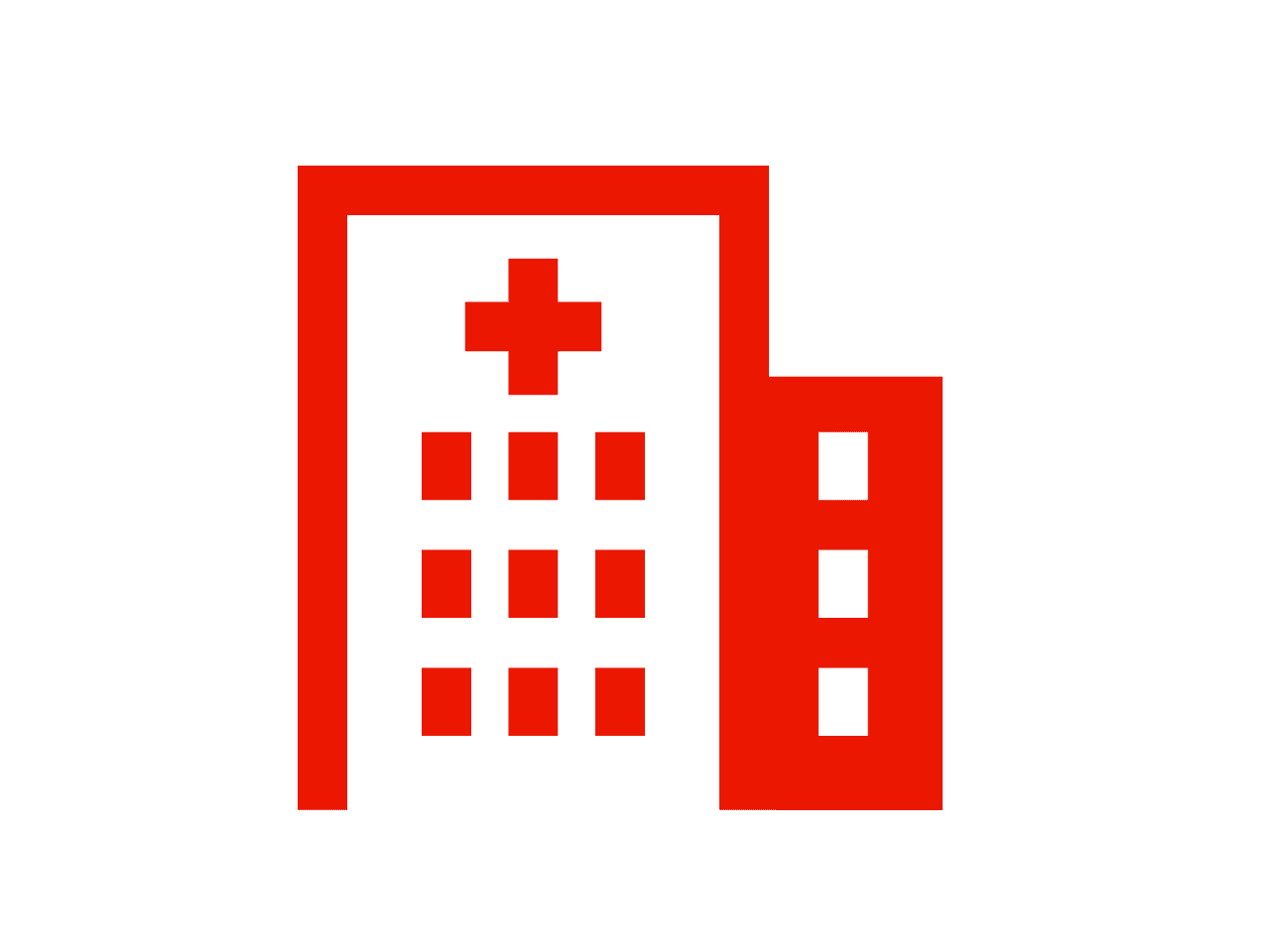 Klinik Rotes Icon eines Krankenhauses mit Anbau