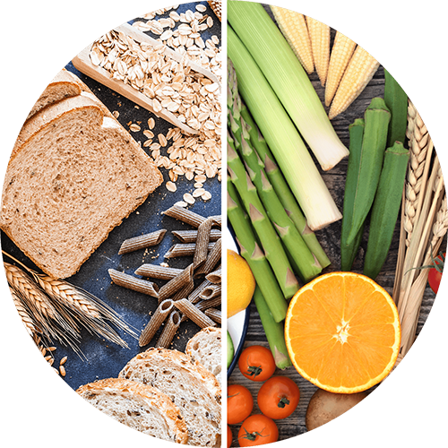 Kohlenhydrate-Lebensmittel: Vollkornprodukte, Obst und Gemüse 