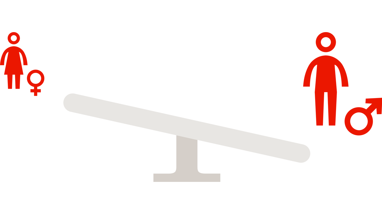 Lungenhochdruck bei Frauen und Männern: Illustration Mann und Frau auf Waage