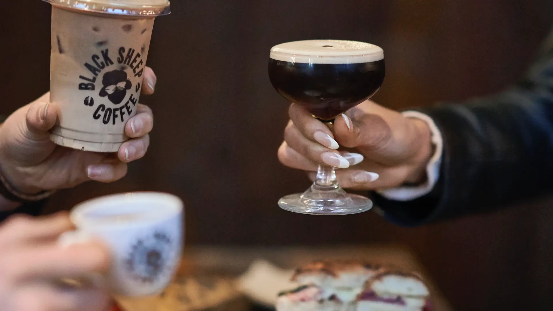 espresso martini cocktail, iced latte and espresso