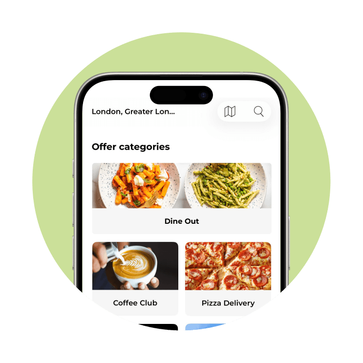 tastecard homepage with product tiles