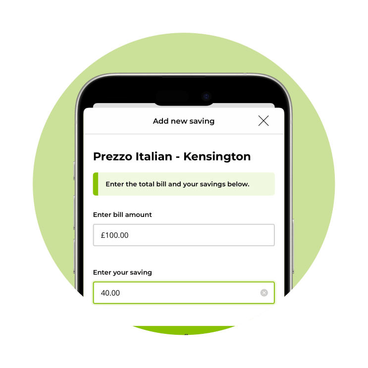 An app screen showing the savings a customer has made with their tastecard membership