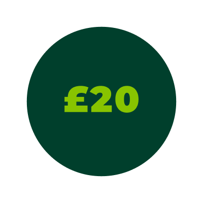 £20 text in green circle