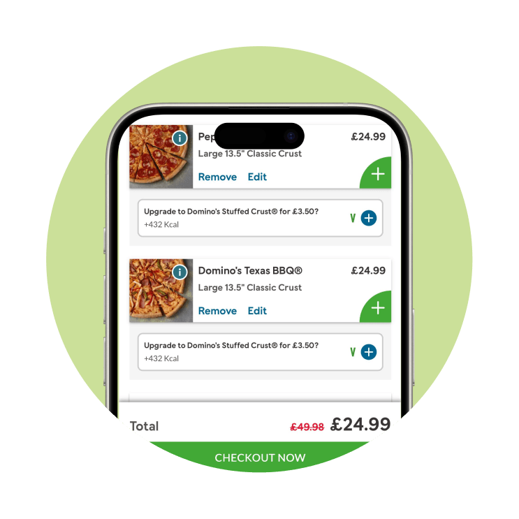 Domino's checkout showing the tastecard discount applied