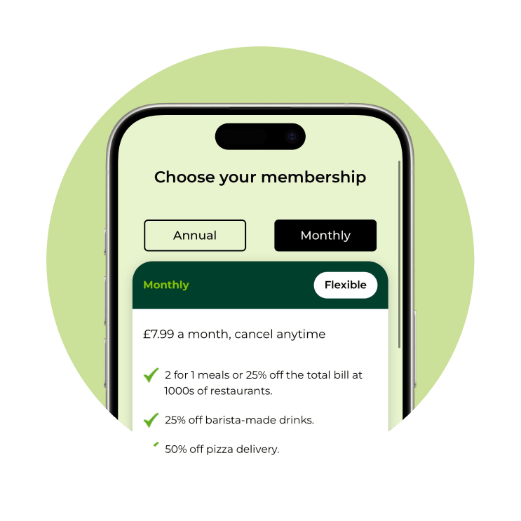 Buy a monthly or annual membership with tastecard