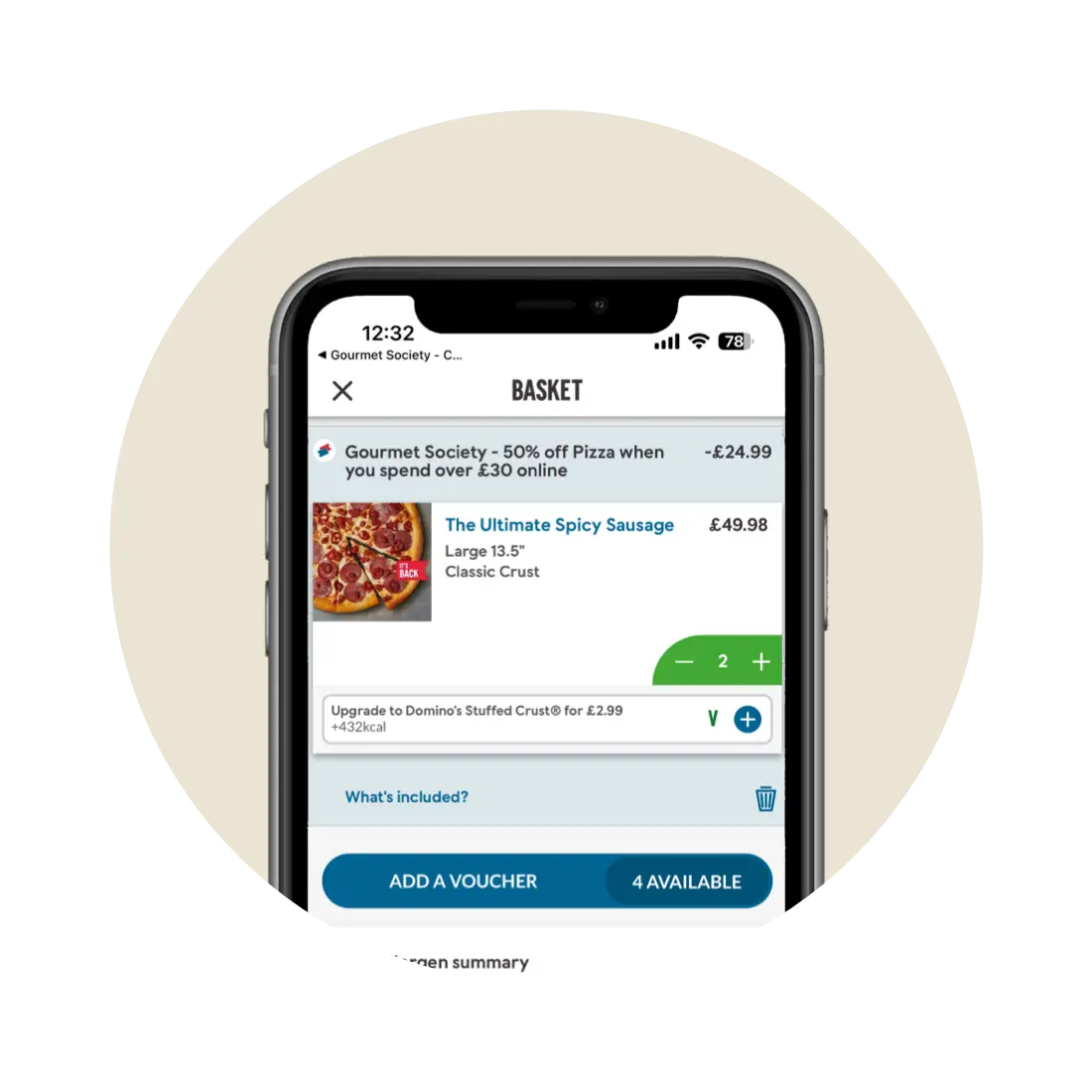 Pizza add to basket