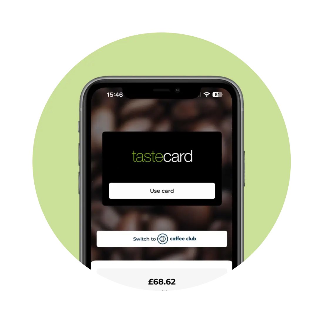 An app screen showing the tastecard digital membership card