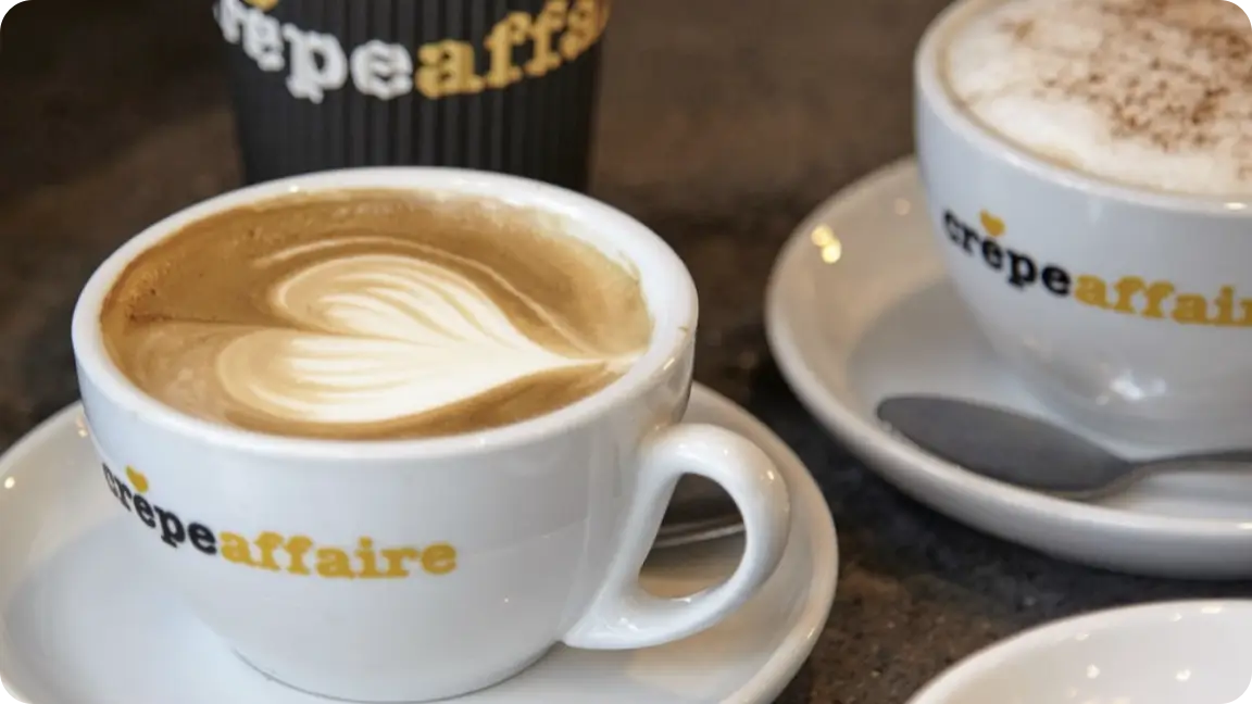 crepe affaire latte with heart latte art