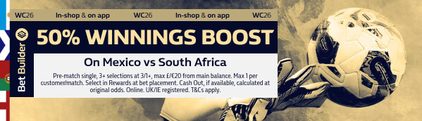 50% Winnings Boost - Mexico vs South Africa