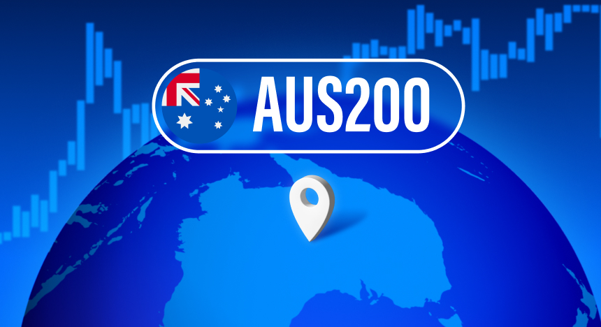 AUS200 location with blue trading background