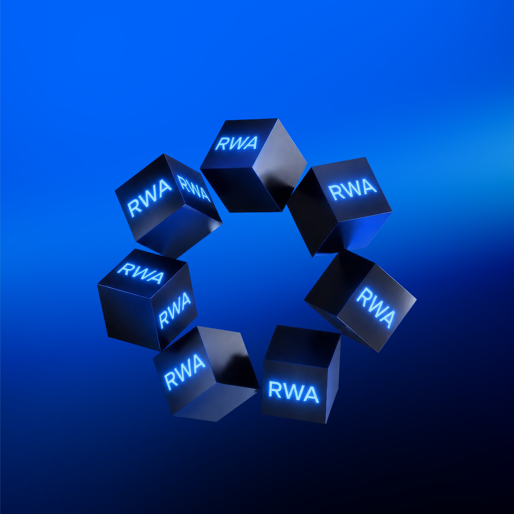 3D illustration of RWA-labelled cubes arranged in a circular formation.