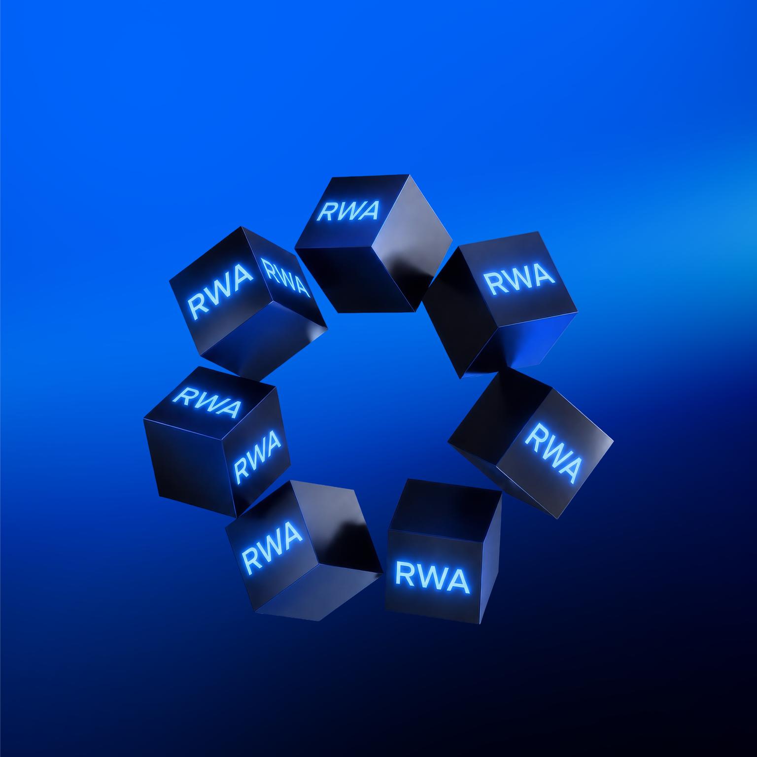 3D illustration of RWA-labelled cubes arranged in a circular formation.