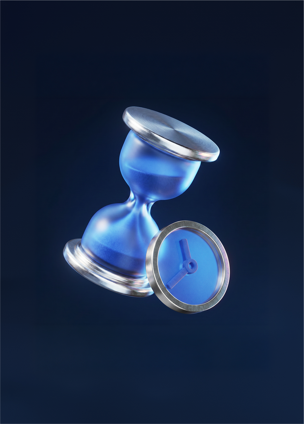 3D illustration of an hourglass and clock representing time