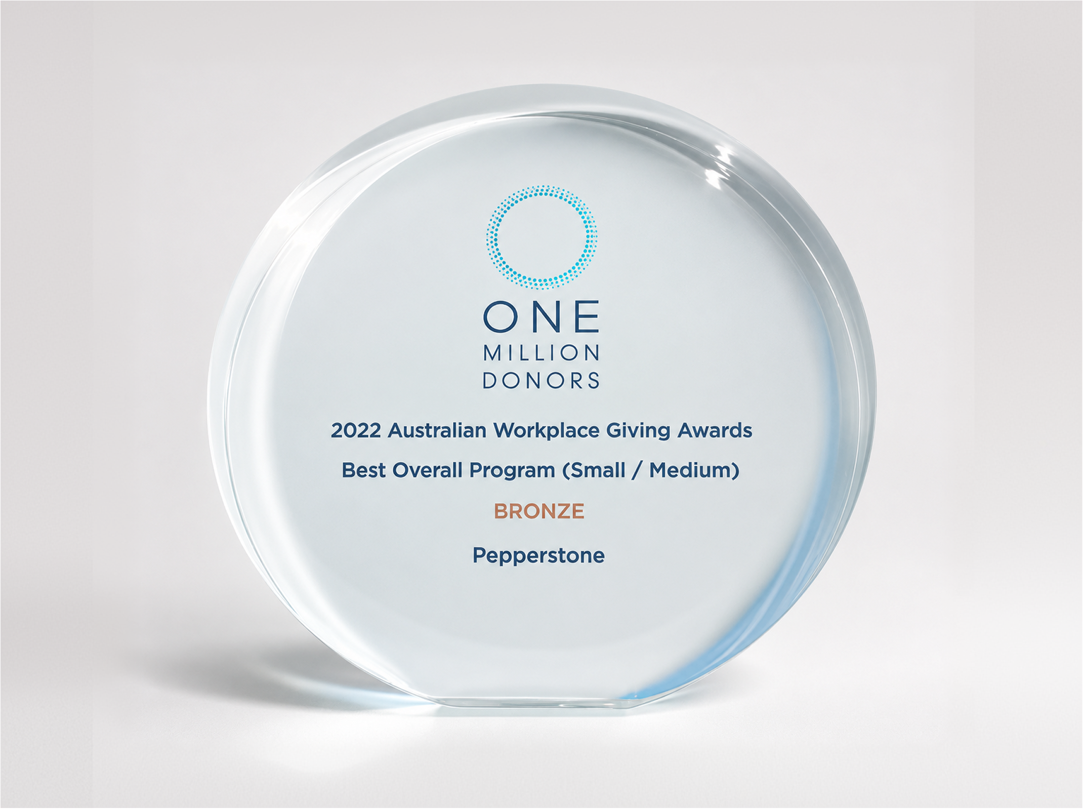 Pepperstone's 2022 Australian Workplace Giving Awards bronze trophy for Best Overall Program