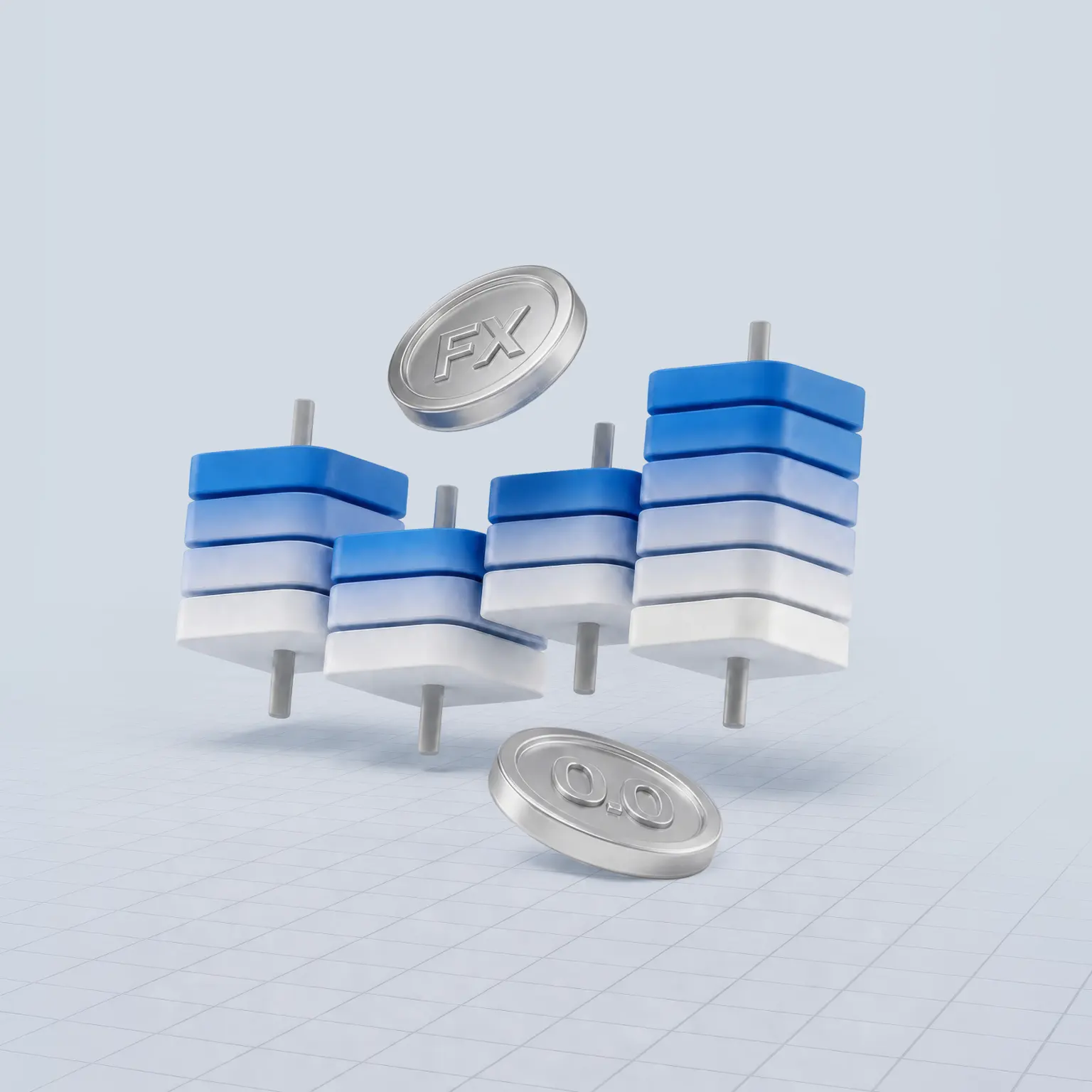 3D illustration of FX trading instruments with coins.