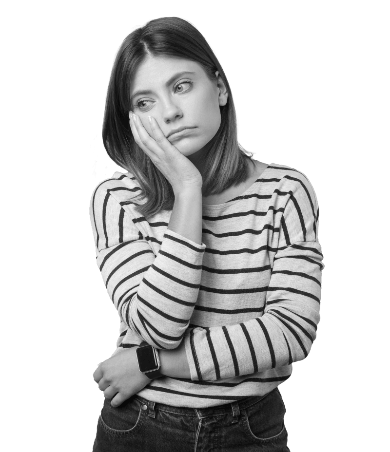 Woman resting face on hand looking upset
