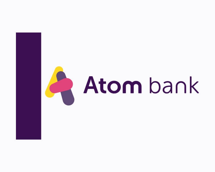 The Atom logo with purple block