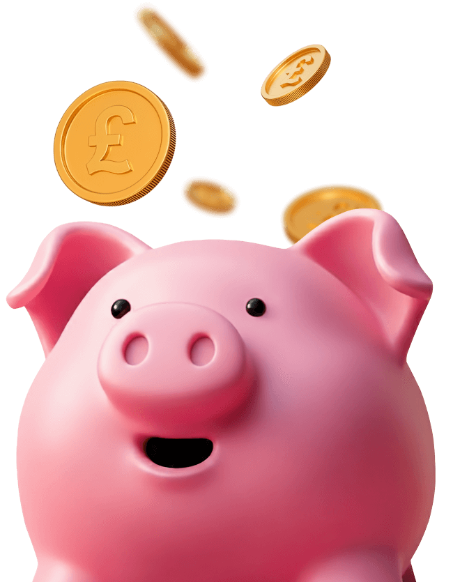 Animated piggy bank with floating coins