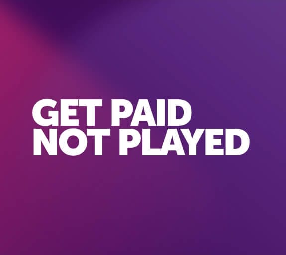 text on a purple background that says get paid not played