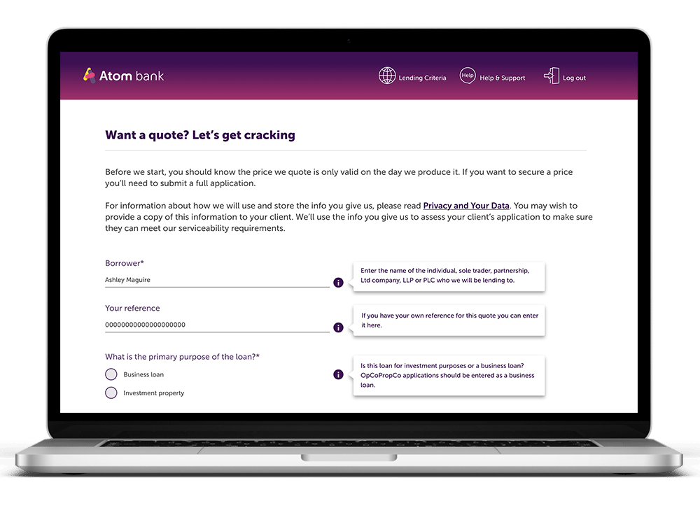 Laptop displaying the online quick quote tool for small businesses