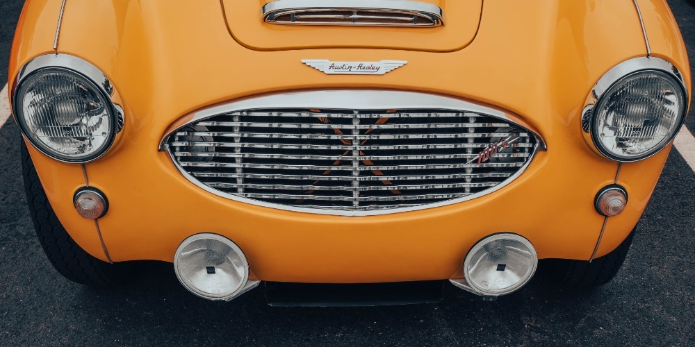 An image showing the front of an Austin Healey car
