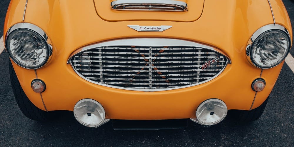 An image showing the front of an Austin Healey car