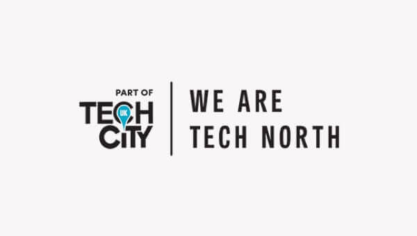 The tech north logo with text displaying we are tech north