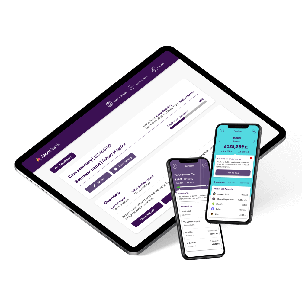 Tablet displaying Atom's Business banking