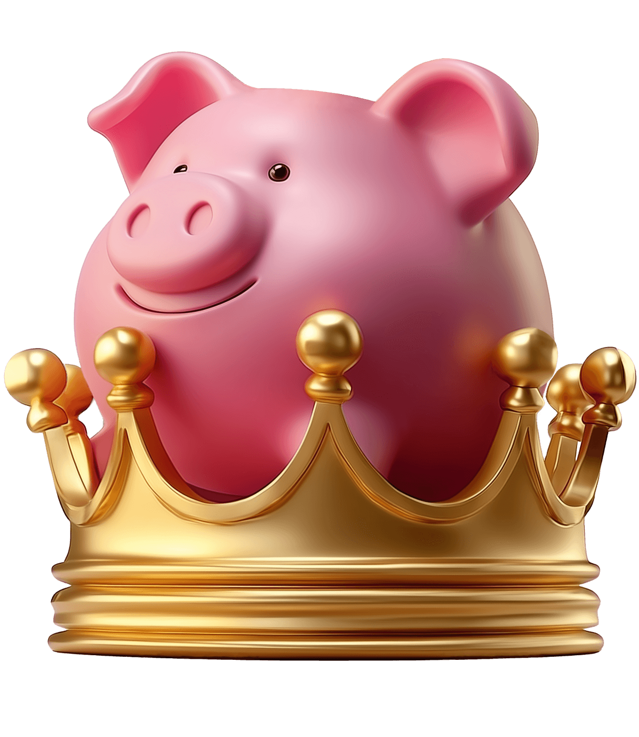 A piggy bank sitting on top of a crown.