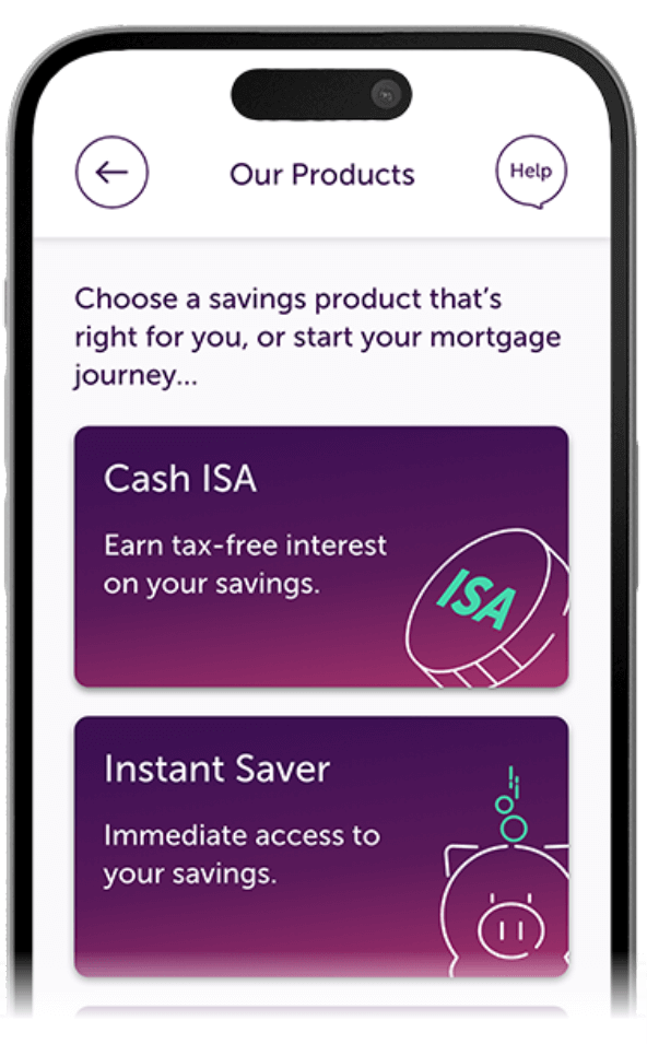 Atom Bank app showing a page with all Atom products to choose from