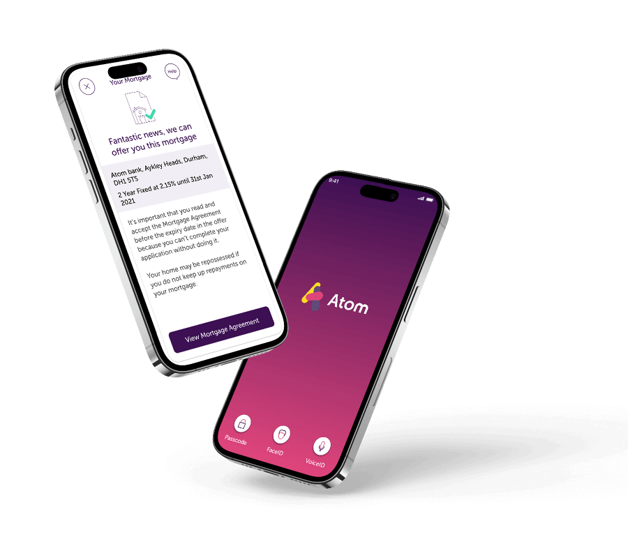iPhone showing mortgage offer page, alongside another iphone showing lockscreen app page